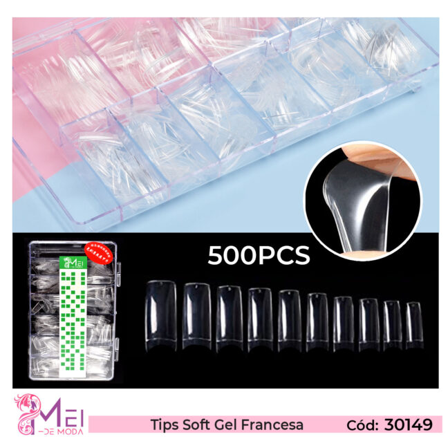 Tips Soft Gel Francesa Transparente 500PCS