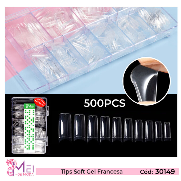 Tips Soft Gel Francesa Transparente 500PCS