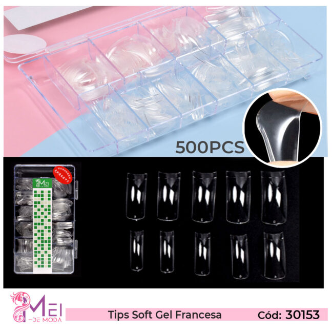 Tips Sof Gel Francesa Corto Transparente 500PCS