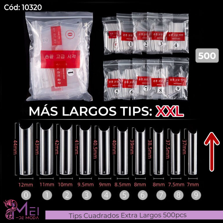 Tips Cuadrado Extra Largo Transparente 500pcs