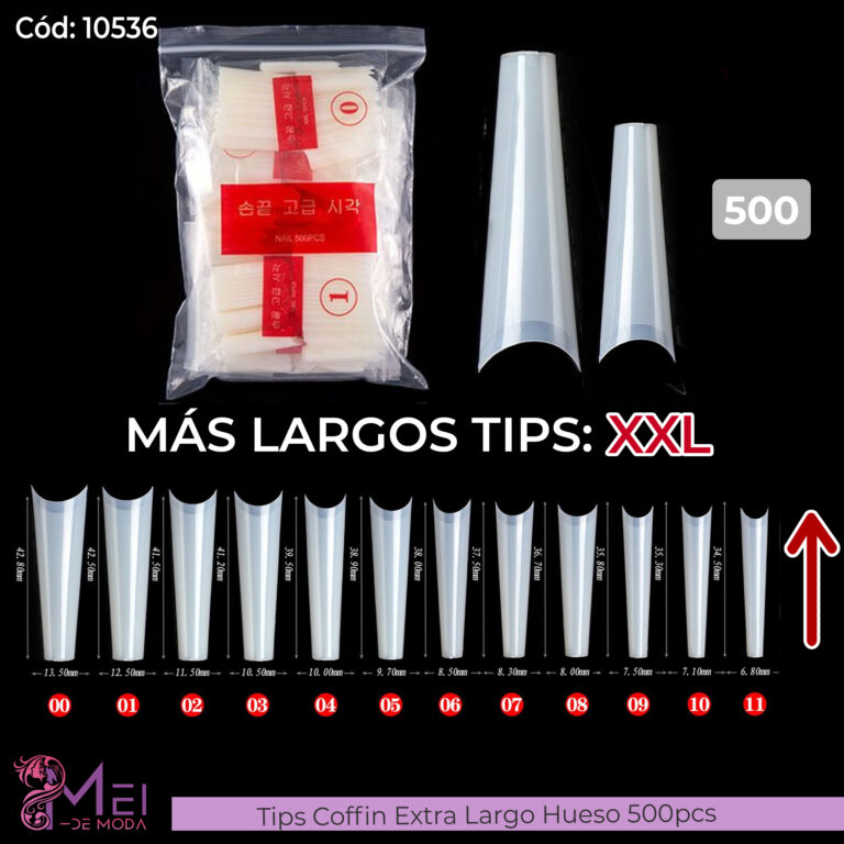 Tips Coffin Extra Largo Hueso 500pcs