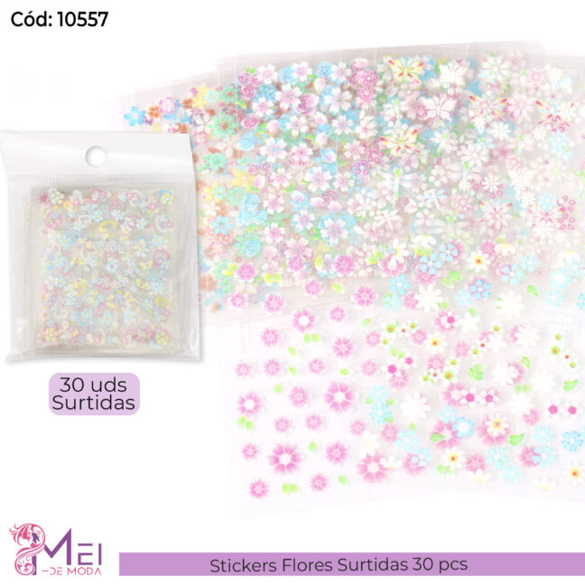 30 Stickers Flores Surtidas 3D
