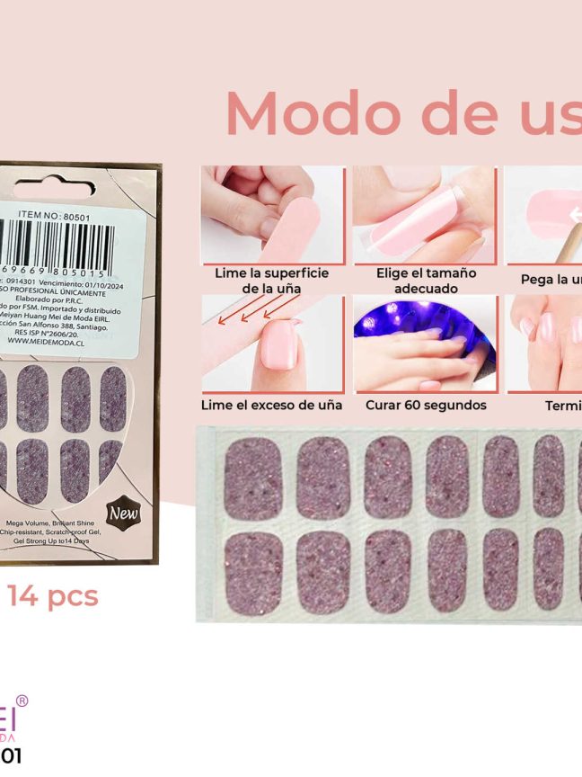 Uñas en Gel Semi Curadas Escarchadas 14 pcs