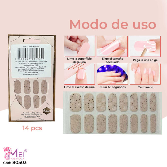Uñas en Gel Semi Curadas Colores Pasteles 14 pcs