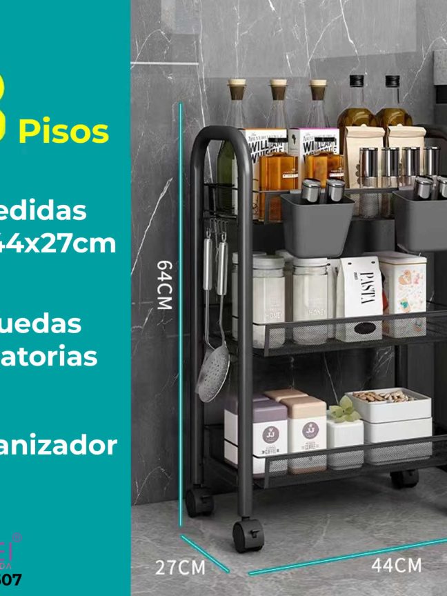 Carrito Organizador 3 pisos Blanco y Negro