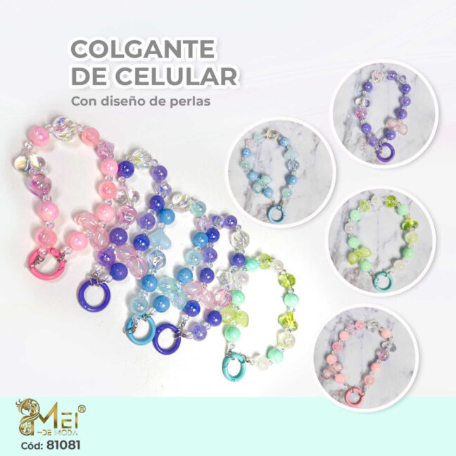 Colgante de Celular con Perlas y Hojas