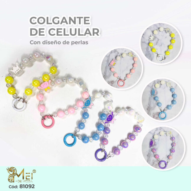 Colgante de Celular con Perlas y Figuras
