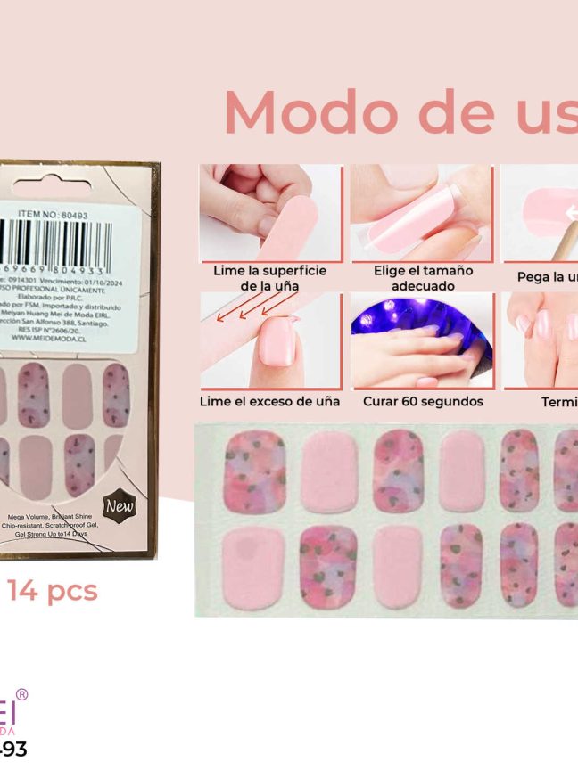 Uñas Gel Semi Curadas Rosado 14 pcs