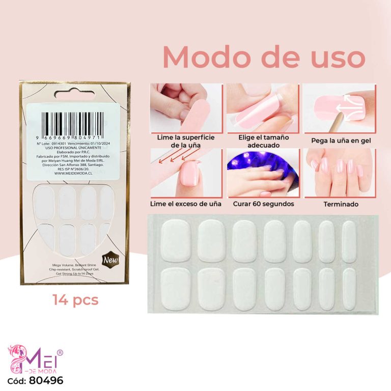 Uñas Gel Semi curadas Blanco 14 pcs