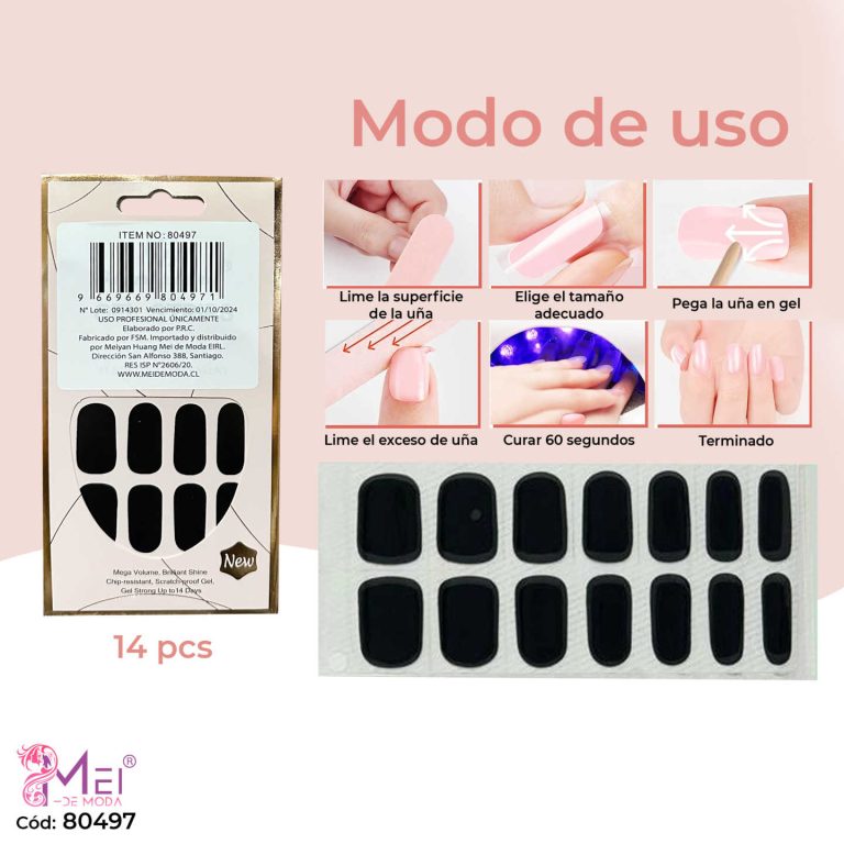 Uñas Gel Semi curadas Negro 14 pcs