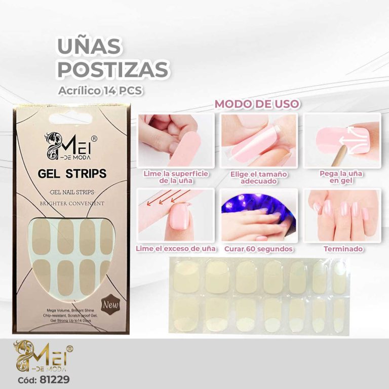 Uñas Gel Semi Curadas Francesa 14 pcs