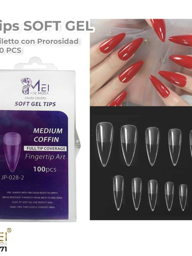 Uñas Soft Gel Stiletto Mediana Con Porosidad Transparente 100 pcs