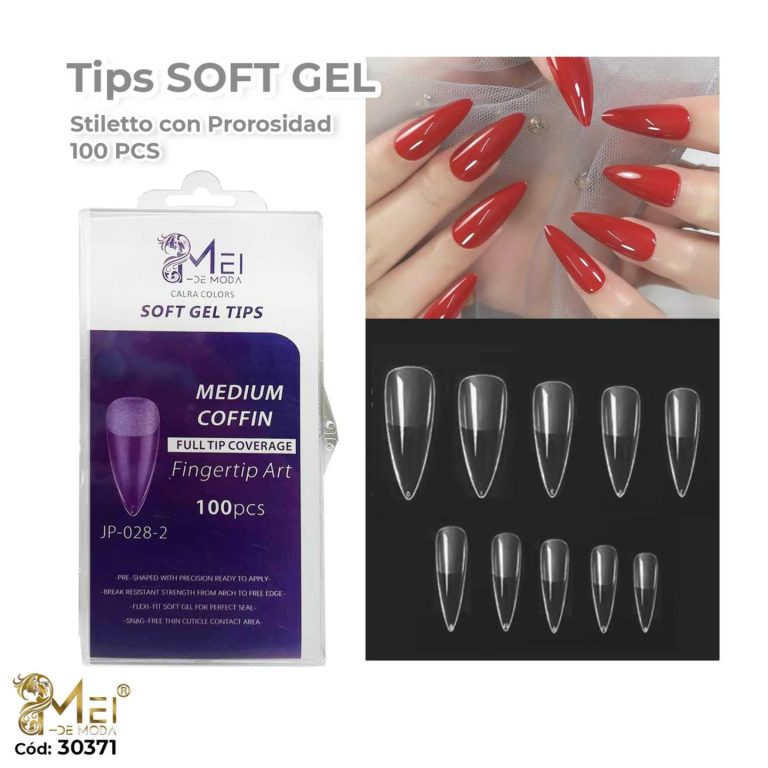 Uñas Soft Gel Stiletto Mediana Con Porosidad Transparente 100 pcs