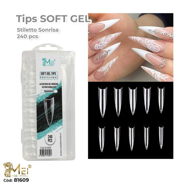 Tips Sonrisa Soft Gel Stiletto Larga 240pcs