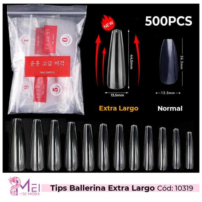Tips Ballerina Extra largo Transparente 500PCS