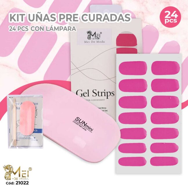 Uñas Sticker24pcs+ Mini Sun diseño color solido Fucsia