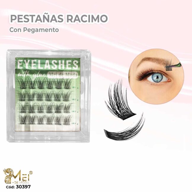 Pestañas racimo con pegamento QM02