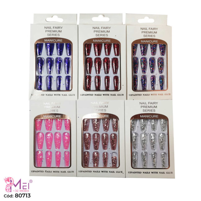 Tips press on con Glitter 6 modelos