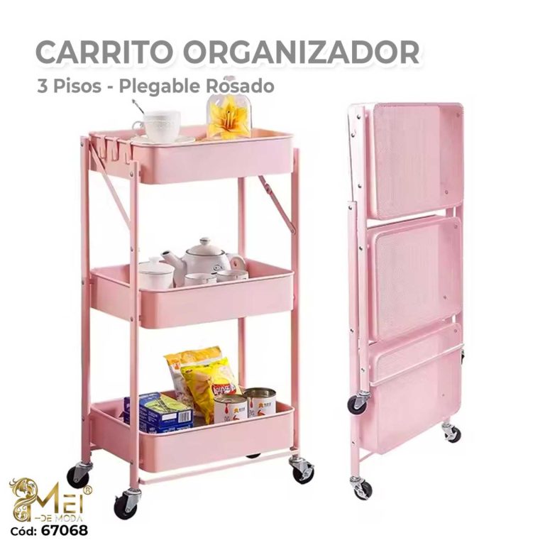 Carrito Organizador plegable rosa 30*40*77,5cm