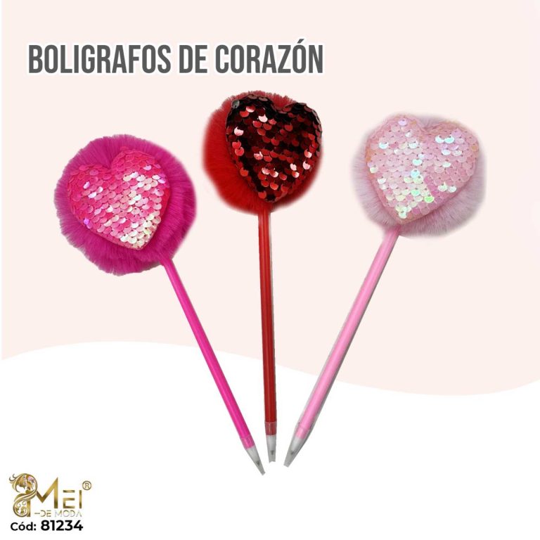 Boligrafo Pompon Corazón 12 unid