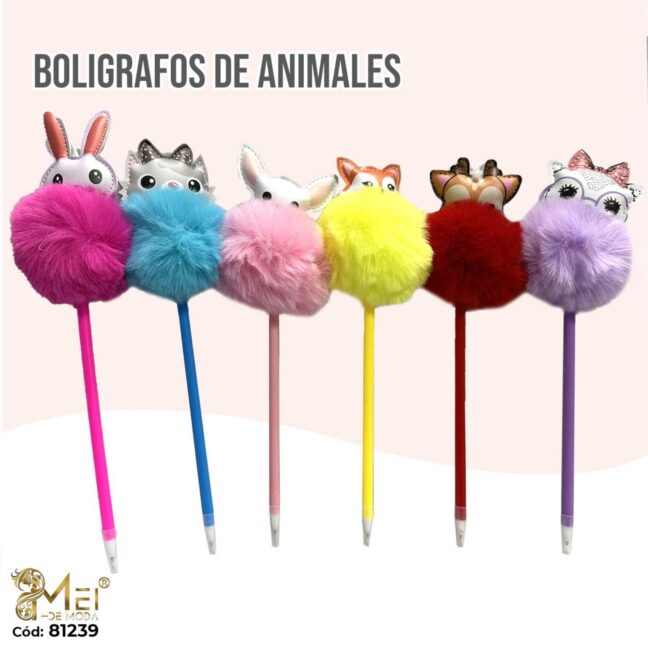 Boligrafo pompom animalitos 12 unid