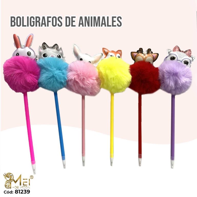 Boligrafo pompom animalitos 12 unid