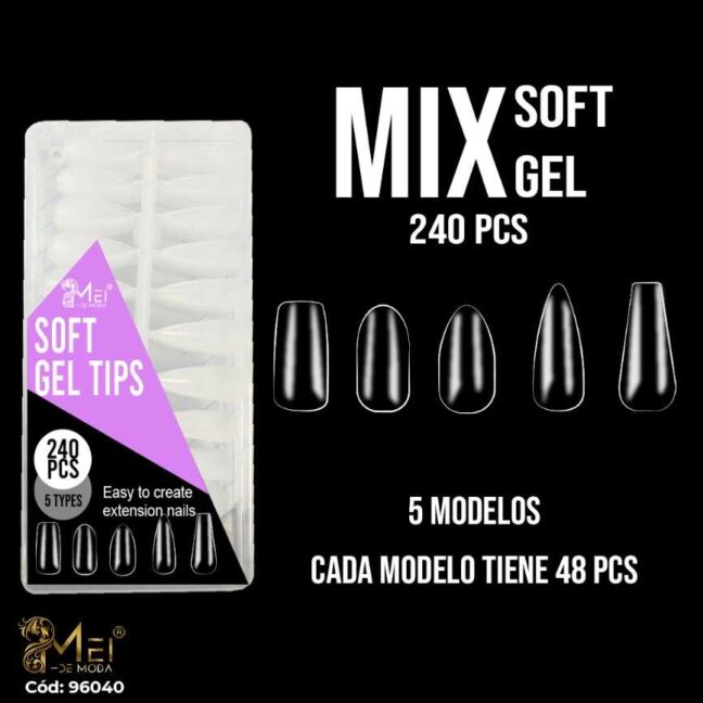 Uñas soft gel 240 pcs 5 modelos
