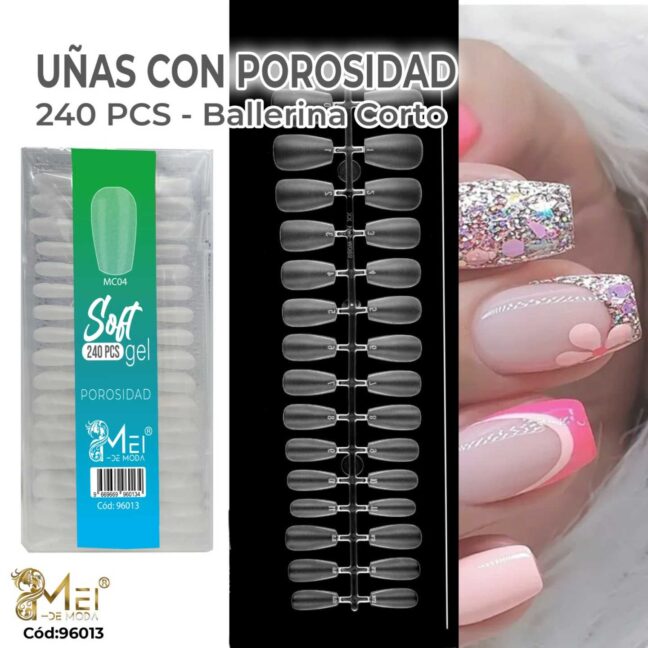 Uñas con Porosidad Ballerina Corta Soft Gel 240 pcs