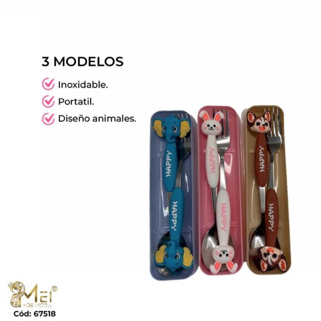 Set de cubiertos 2 pcs 18cm animalitos